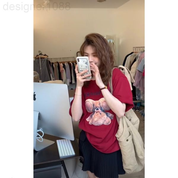 women's t-shirt designer han han's overturned bear age reduction cute short sleeve overall loose version is not picky, and the bod, White
women's t-shirt designer han han's overturned bear age reduction cute short sleeve overall loose version is not picky, and the bod, White
