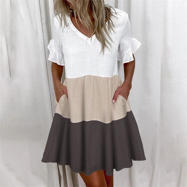 women ruffles mini dress summer fashion elegant v neck floral print patchwork dresses loose pocket casual beach party vestidos 220629, Black;gray
women ruffles mini dress summer fashion elegant v neck floral print patchwork dresses loose pocket casual beach party vestidos 220629, Black;gray