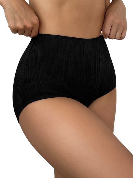 rib-knit high waist bikini bottom b4ns#, White;black