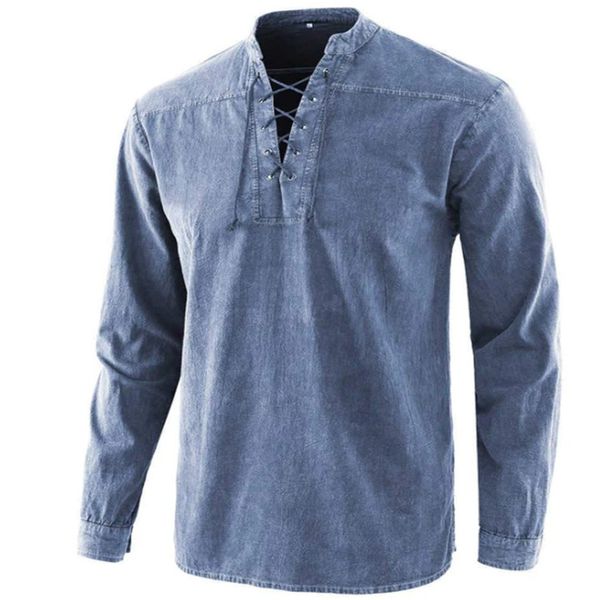 men long sleeve casual t shirts vintage middle ages retro lace-up v-neck costumes banded collar plus size, White;black
men long sleeve casual t shirts vintage middle ages retro lace-up v-neck costumes banded collar plus size, White;black