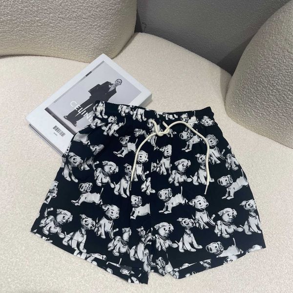 women's shorts high version ce22 summer puppy print shorts elastic waist drawcord hanging feeling loose wide leg shorts piece, White;black
women's shorts high version ce22 summer puppy print shorts elastic waist drawcord hanging feeling loose wide leg shorts piece, White;black
