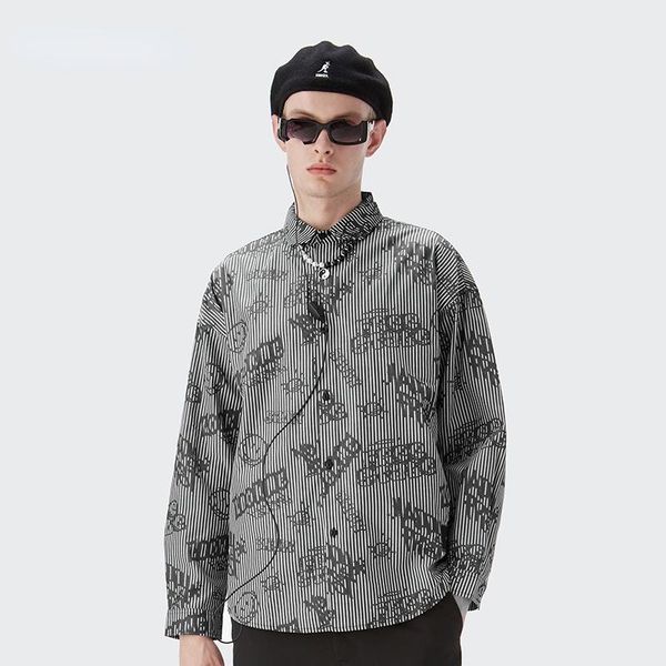 men's casual shirts 2022 long sleeve men funny printing hawaiian fashion high street striped shirt male cool oversized streetwear, White;black
men's casual shirts 2022 long sleeve men funny printing hawaiian fashion high street striped shirt male cool oversized streetwear, White;black