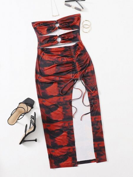 cutout front ruched drawstring split thigh tie dye bodycon dress 9202#, Black;gray
cutout front ruched drawstring split thigh tie dye bodycon dress 9202#, Black;gray