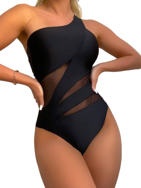 plain contrast mesh one shoulder one piece swimsuit x4gg#, White;black
plain contrast mesh one shoulder one piece swimsuit x4gg#, White;black