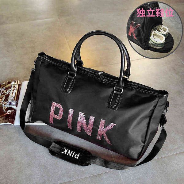 pink women's hand-held travel bag short distance one shoulder luggage shoes fitness 
pink women's hand-held travel bag short distance one shoulder luggage shoes fitness