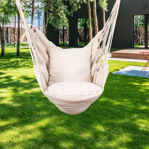 hanging rope hammock chair swing seat with two seat cushions and carrying bag
hanging rope hammock chair swing seat with two seat cushions and carrying bag