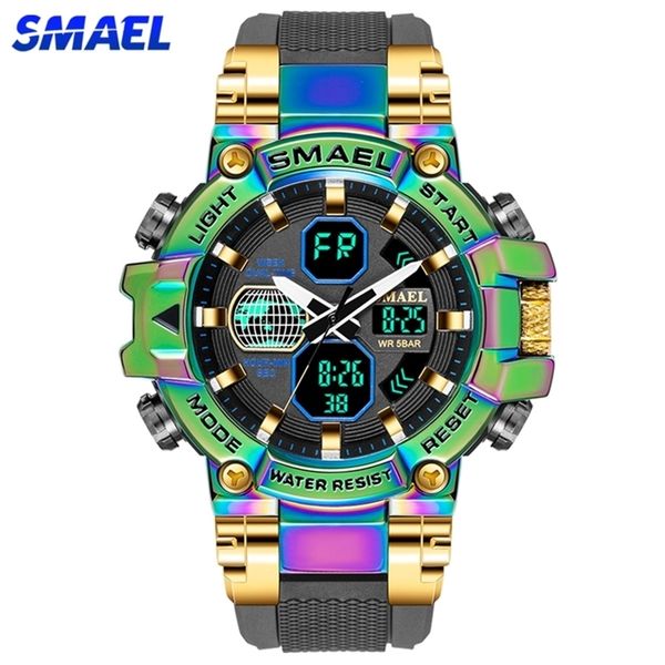 smael brand men's sports fashion fitness watch dual display analog digital wristwatches men waterproof colorful military watches 220708
smael brand men's sports fashion fitness watch dual display analog digital wristwatches men waterproof colorful military watches 220708