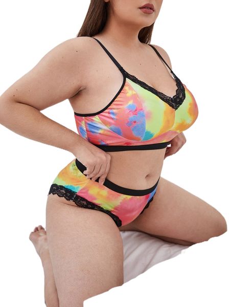 plus tie dye contrast lace lingerie set m2uo#, Black;white
plus tie dye contrast lace lingerie set m2uo#, Black;white