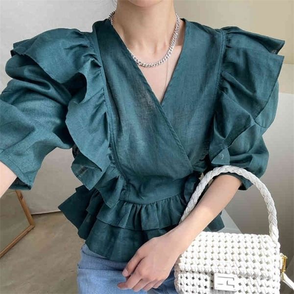 new summer fashion temperament casual white vintage vneck ruffle stitching design side tie puff sleeve shirt 16248 210423
new summer fashion temperament casual white vintage vneck ruffle stitching design side tie puff sleeve shirt 16248 210423