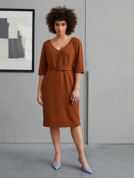 plus fitted belted dress j7d0#, Black
