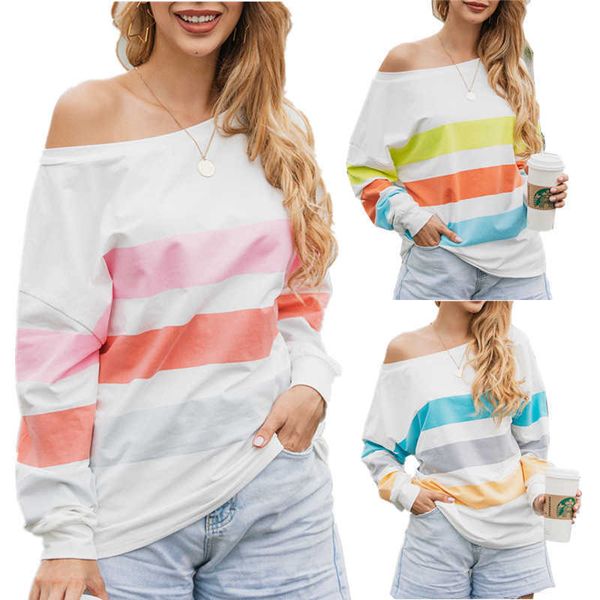 new autumn and winter 2019 printed stripe round neck long sleeved women's top, White
new autumn and winter 2019 printed stripe round neck long sleeved women's top, White
