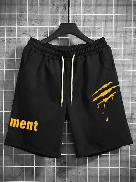 men letter graphic drawstring waist shorts z1p6#, White;black