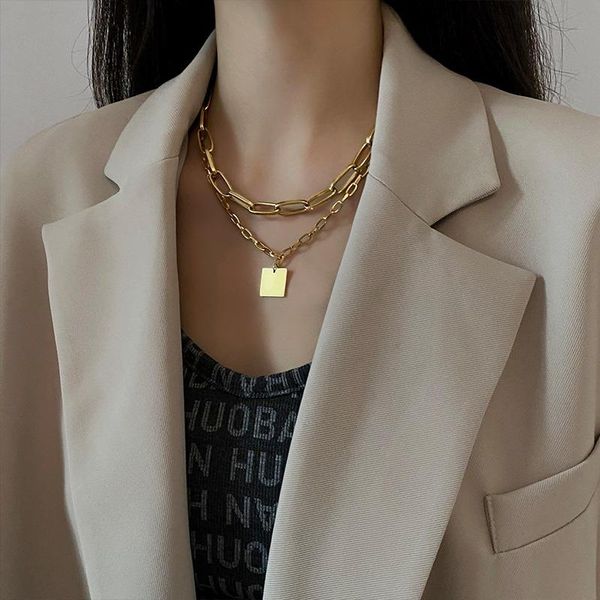 pendant necklaces fashion retro style exaggerated chain square brand metal men's and women's gift double-layer necklace clavicle, Silver
pendant necklaces fashion retro style exaggerated chain square brand metal men's and women's gift double-layer necklace clavicle, Silver