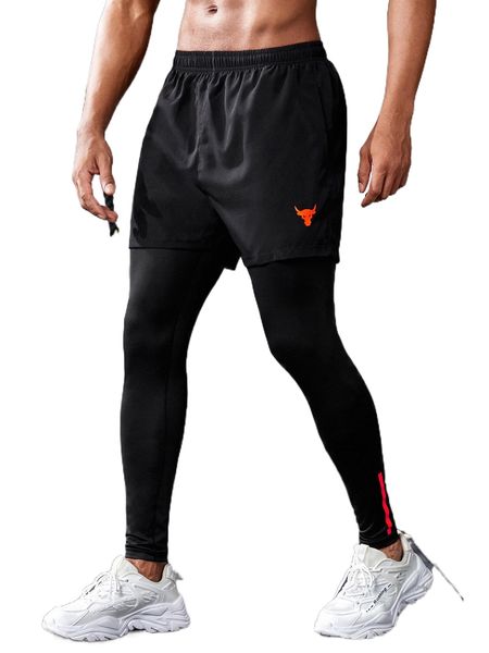 men cattle print contrast tape 2 in 1 sports pants m6yx#, Black
men cattle print contrast tape 2 in 1 sports pants m6yx#, Black