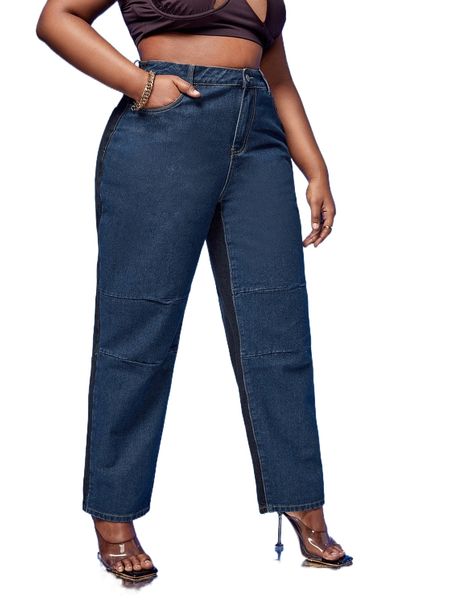plus two tone slant pocket jeans v073#, Blue
