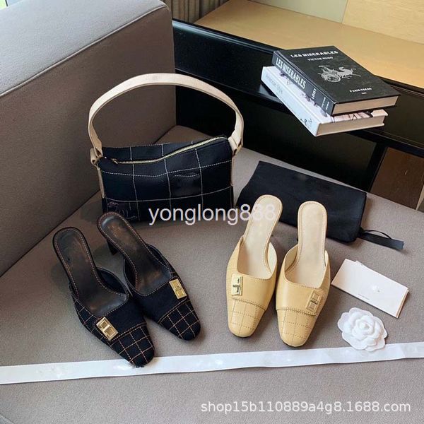 slippers belt buckle small fragrant wind baotou high-heeled slippers women's summer leather muller shoes, Black
slippers belt buckle small fragrant wind baotou high-heeled slippers women's summer leather muller shoes, Black