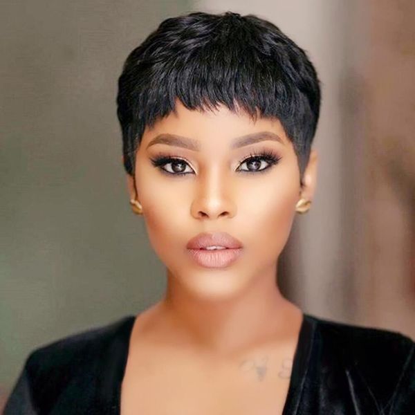 short pixie cut human hair wig with bangs brazilian straight remy none lace wigs for black women machine made finger wavy glueless wig, Black;brown
short pixie cut human hair wig with bangs brazilian straight remy none lace wigs for black women machine made finger wavy glueless wig, Black;brown