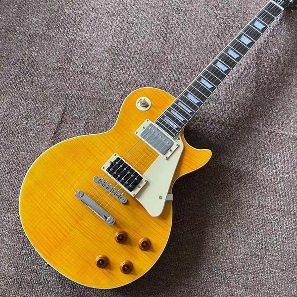 custom shop standard electric guitar rosewood fingerboard mahogany body yellow color tiger flame maple chrome hardware
custom shop standard electric guitar rosewood fingerboard mahogany body yellow color tiger flame maple chrome hardware
