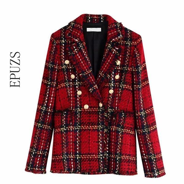 vintage double breasted tweed blazer women notched collar long sleeve plaid blazer coat 2020 spring casual office suit jacket lj201021, White;black
vintage double breasted tweed blazer women notched collar long sleeve plaid blazer coat 2020 spring casual office suit jacket lj201021, White;black