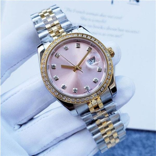 luxury watch gold diamond bezel 36mm woman watches mechanical wristwatches sapphire pink dial two-tone stainless steel wristband3168, Slivery;brown
luxury watch gold diamond bezel 36mm woman watches mechanical wristwatches sapphire pink dial two-tone stainless steel wristband3168, Slivery;brown