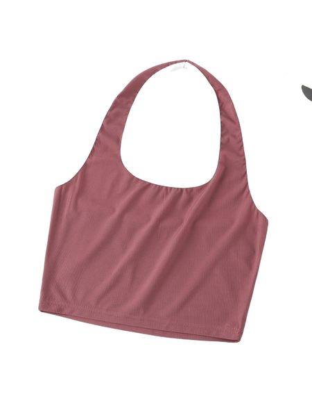 contrast binding backless crop halter 44dt#, White