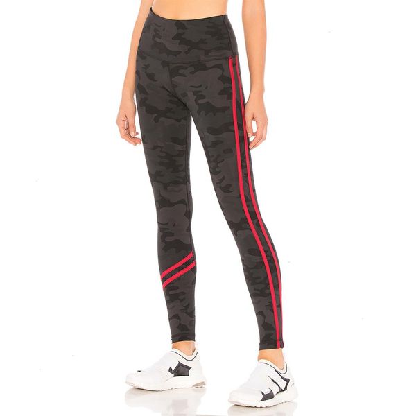 black sports camouflage high waist leggings red striped casual elastic skinny