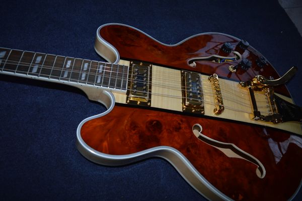 semi-hollow 6 strings jazz electric guitar three maple wood tremolo gold hardware color brown
semi-hollow 6 strings jazz electric guitar three maple wood tremolo gold hardware color brown