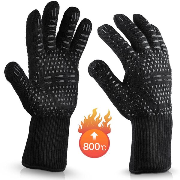 

bbq gloves high temperature resistance oven mitts 500 800 degrees fireproof barbecue heat insulation microwave 220812, Blue;gray