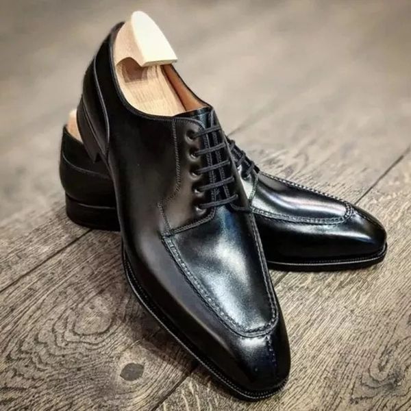 

Men Gentleman Derby Shoes Solid Color PU Square Toe Wing Tip Lace Up Classic Fashion Business Casual Party Daily Dress Shoes, Clear