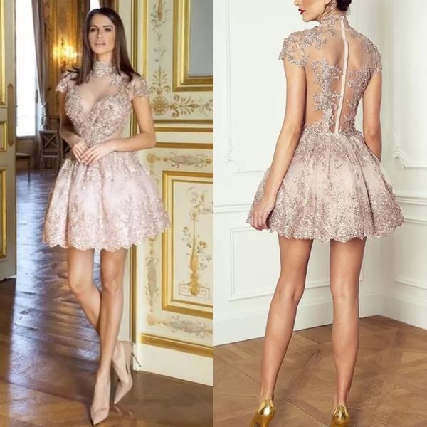 luxury high neck homecoming dresses 2022 a-line cap sleeve lace vintage zipper back mini party prom gown above knee, Blue;pink
luxury high neck homecoming dresses 2022 a-line cap sleeve lace vintage zipper back mini party prom gown above knee, Blue;pink