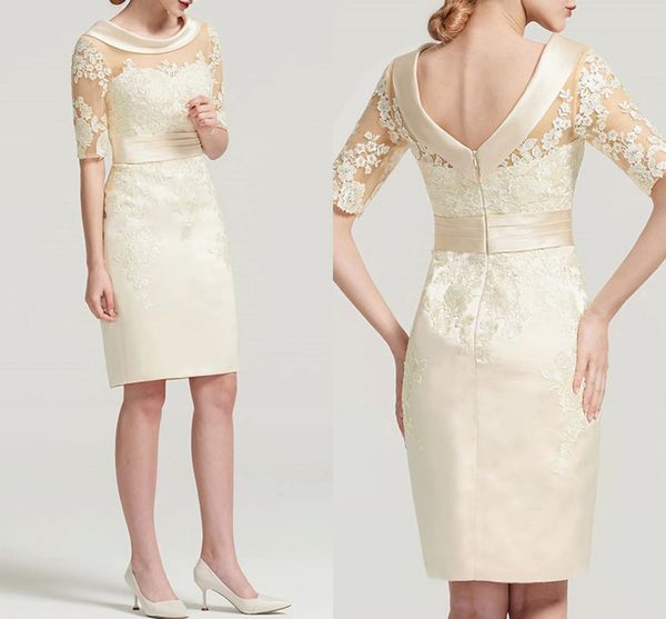 column elegant champagne short cocktail party dress jewel neck half sleeve knee length satin lace club prom gowns robe de soriee 2022, Black
column elegant champagne short cocktail party dress jewel neck half sleeve knee length satin lace club prom gowns robe de soriee 2022, Black