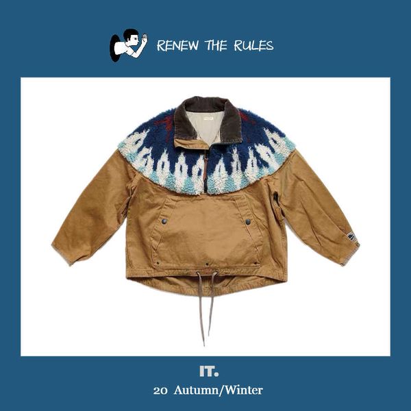 color 20aw kapital hirata two fleece print stitching half zip lapel jacket, Black;brown
color 20aw kapital hirata two fleece print stitching half zip lapel jacket, Black;brown
