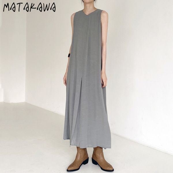 minimalist vneck dress loose casual robe femme sleeveless split vest maxi korea chic long vestidos 210506, Black;gray
minimalist vneck dress loose casual robe femme sleeveless split vest maxi korea chic long vestidos 210506, Black;gray