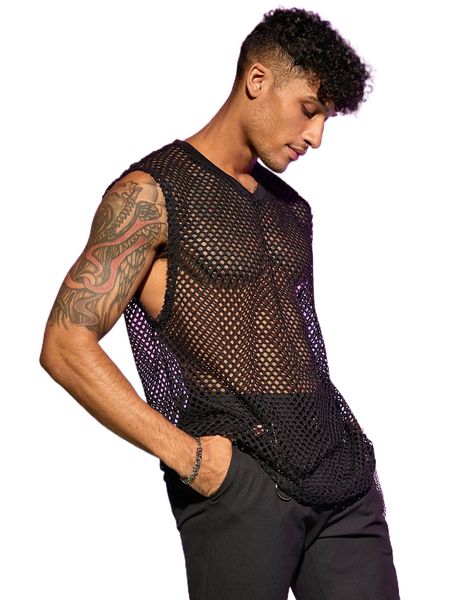 men hollow out tank u2v4#, White;black