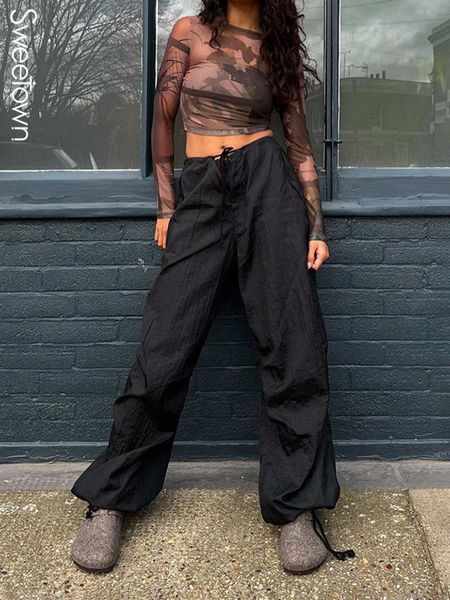 sweetown drawstring low waist baggy sweatpants casual loose hippie korean trousers women vintage 90s streetwear joggers pants 220813, Black;white
sweetown drawstring low waist baggy sweatpants casual loose hippie korean trousers women vintage 90s streetwear joggers pants 220813, Black;white