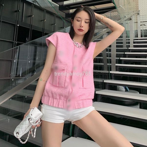 women's vests early spring small fragrance pink tweed single breasted short round neck sleeveless vest women, Black;white
women's vests early spring small fragrance pink tweed single breasted short round neck sleeveless vest women, Black;white