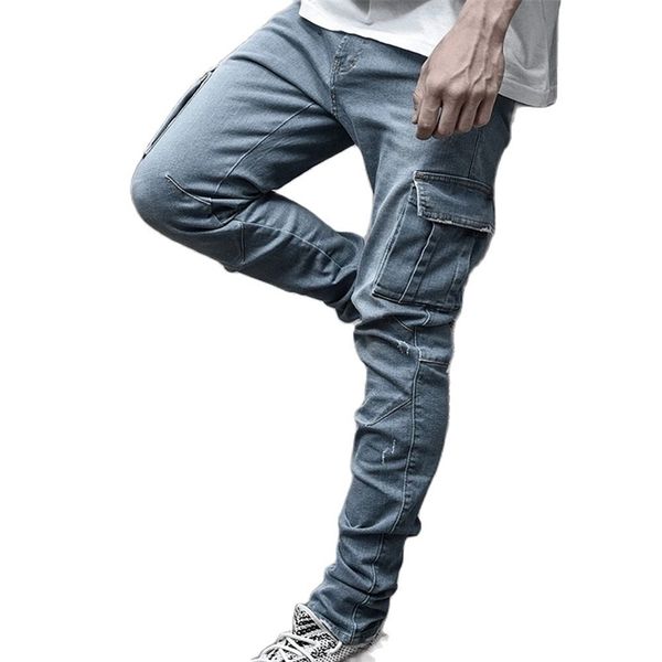 fashion skinny jeans men casual pocket pencil pants clothing jogger denim ropa hombre 220328, Blue