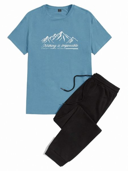 men slogan graphic tee & drawstring waist sweatpants set n5qo#, Gray
men slogan graphic tee & drawstring waist sweatpants set n5qo#, Gray