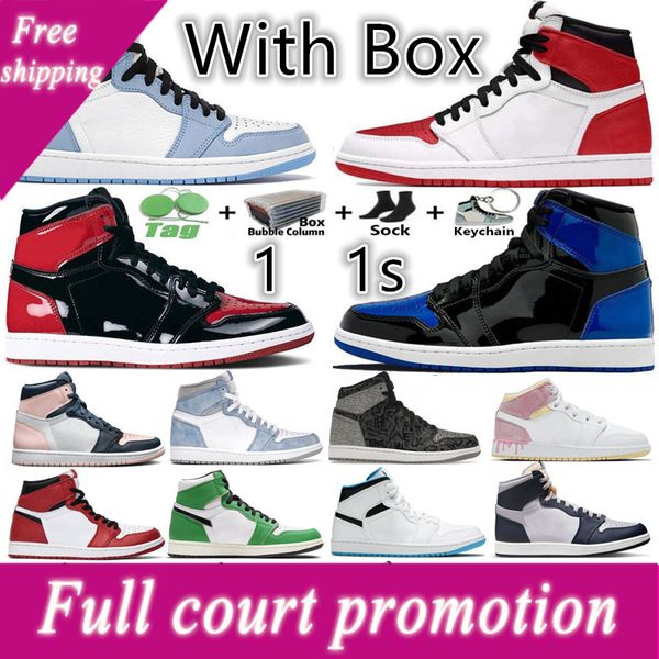 with box 1 1s men women basketball shoes bred patent royal heritage university blue bubble gum georgetown unc smoke grey paint drip silver
with box 1 1s men women basketball shoes bred patent royal heritage university blue bubble gum georgetown unc smoke grey paint drip silver