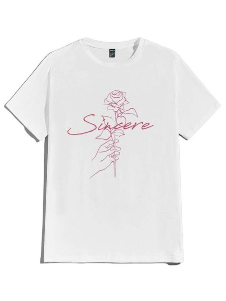 men rose & letter graphic tee e8l1#, White;black 
men rose & letter graphic tee e8l1#, White;black
