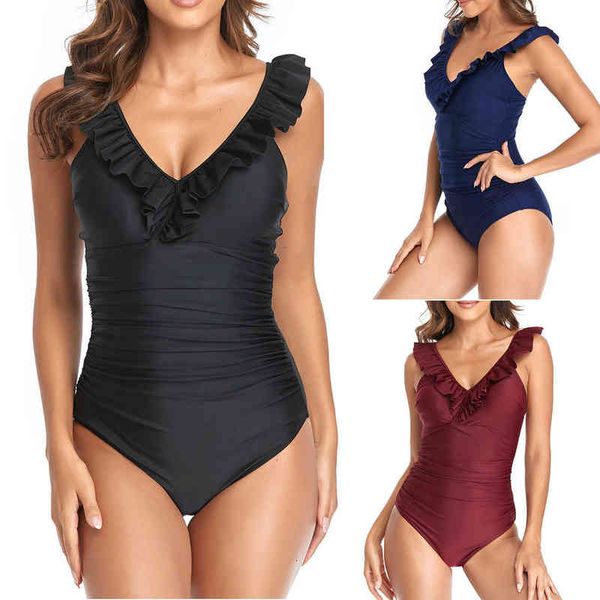 one-piece swimsuit women's 2022 solid color conservative flash simple pleated belly covering large swimsuit, White;black
one-piece swimsuit women's 2022 solid color conservative flash simple pleated belly covering large swimsuit, White;black