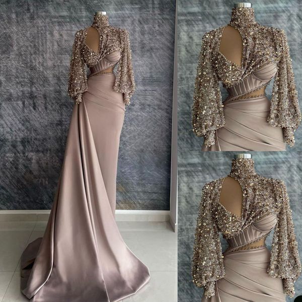 saudi arabia prom dresses 2022 formal high neck satin evening dress mermaid long sleeve sequined cocktail party gowns, Black
saudi arabia prom dresses 2022 formal high neck satin evening dress mermaid long sleeve sequined cocktail party gowns, Black