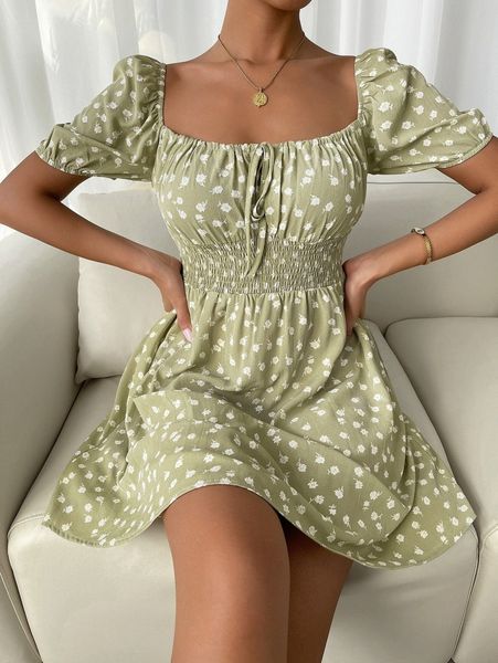 a-line square neck ditsy floral print knot front shirred dress d2yf#, Black;gray
a-line square neck ditsy floral print knot front shirred dress d2yf#, Black;gray
