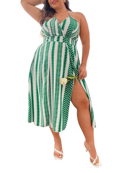 plus geo print wrap hem tie backless halter dress a5zs#, Black
plus geo print wrap hem tie backless halter dress a5zs#, Black