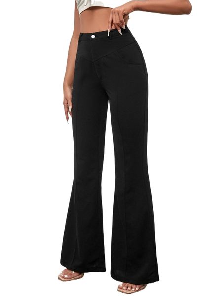 high waist flared leg pants 35gk#, Black;white