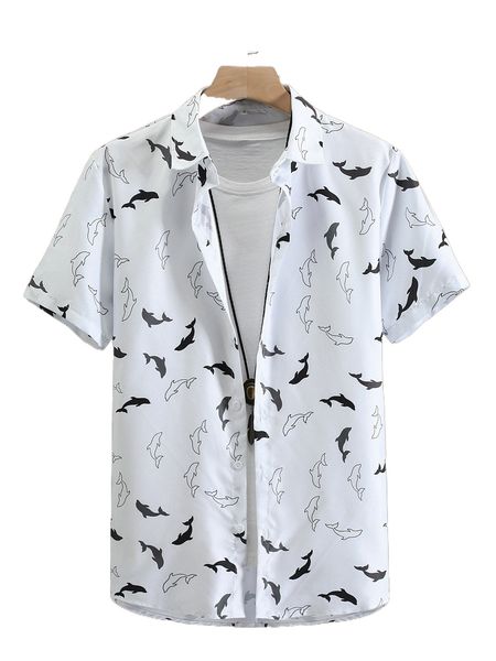 men random allover dolphin print button through shirt without tee q4kd#, White;black
men random allover dolphin print button through shirt without tee q4kd#, White;black