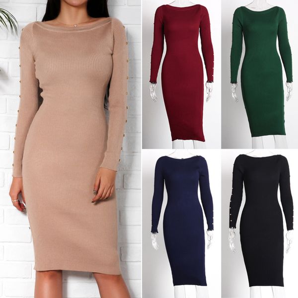 knitted sweater dress autumn fashion button long sleeve pencil dres casual knee length bodycon dress black red y200101, White;black
knitted sweater dress autumn fashion button long sleeve pencil dres casual knee length bodycon dress black red y200101, White;black