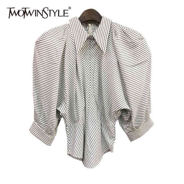 striped shoulder pad shirt for women lapel long sleeve hit color casual loose blouse female fashion clothes 210423, White
striped shoulder pad shirt for women lapel long sleeve hit color casual loose blouse female fashion clothes 210423, White