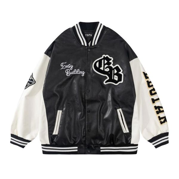 men's jackets letter embroidery pu leather jacket mens autumn winter streetwear loose stand collar single breasted motorcycle outerwear, Black;brown 
men's jackets letter embroidery pu leather jacket mens autumn winter streetwear loose stand collar single breasted motorcycle outerwear, Black;brown