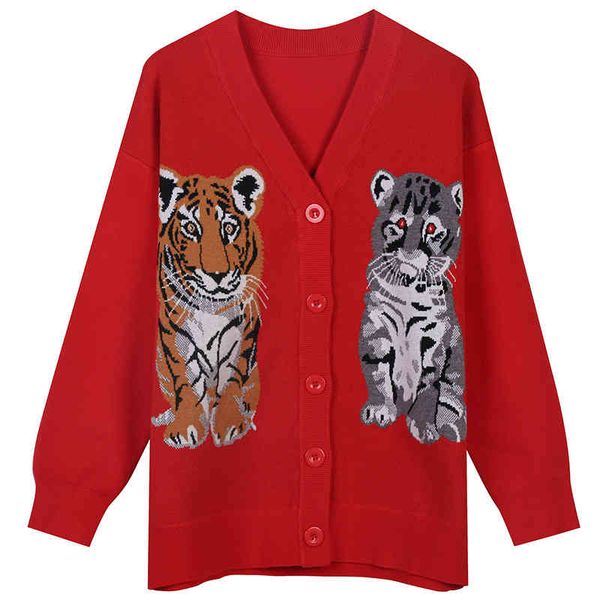 women's sweaters year sweater autumn winter contrast color tiger cat animal embroidery lazy wind loose v-neck cardigan women jgmz, White;black
women's sweaters year sweater autumn winter contrast color tiger cat animal embroidery lazy wind loose v-neck cardigan women jgmz, White;black